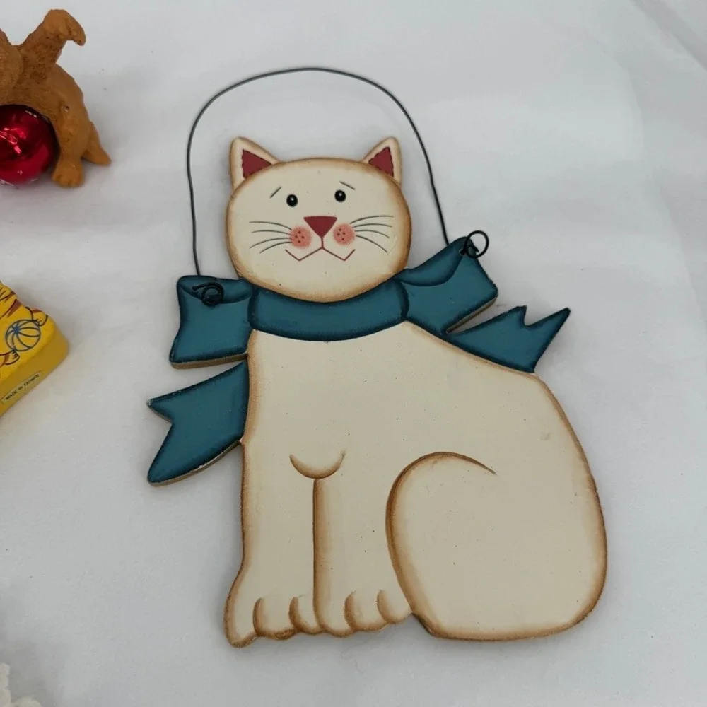 Cat Christmas Ornaments Vintage Mixed LOT Kitten Kitty Cat Holiday Decor 5 Pc
